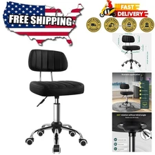 Modern Faux Leather Rolling Stool - Adjustable Height & Comfortable Backrest