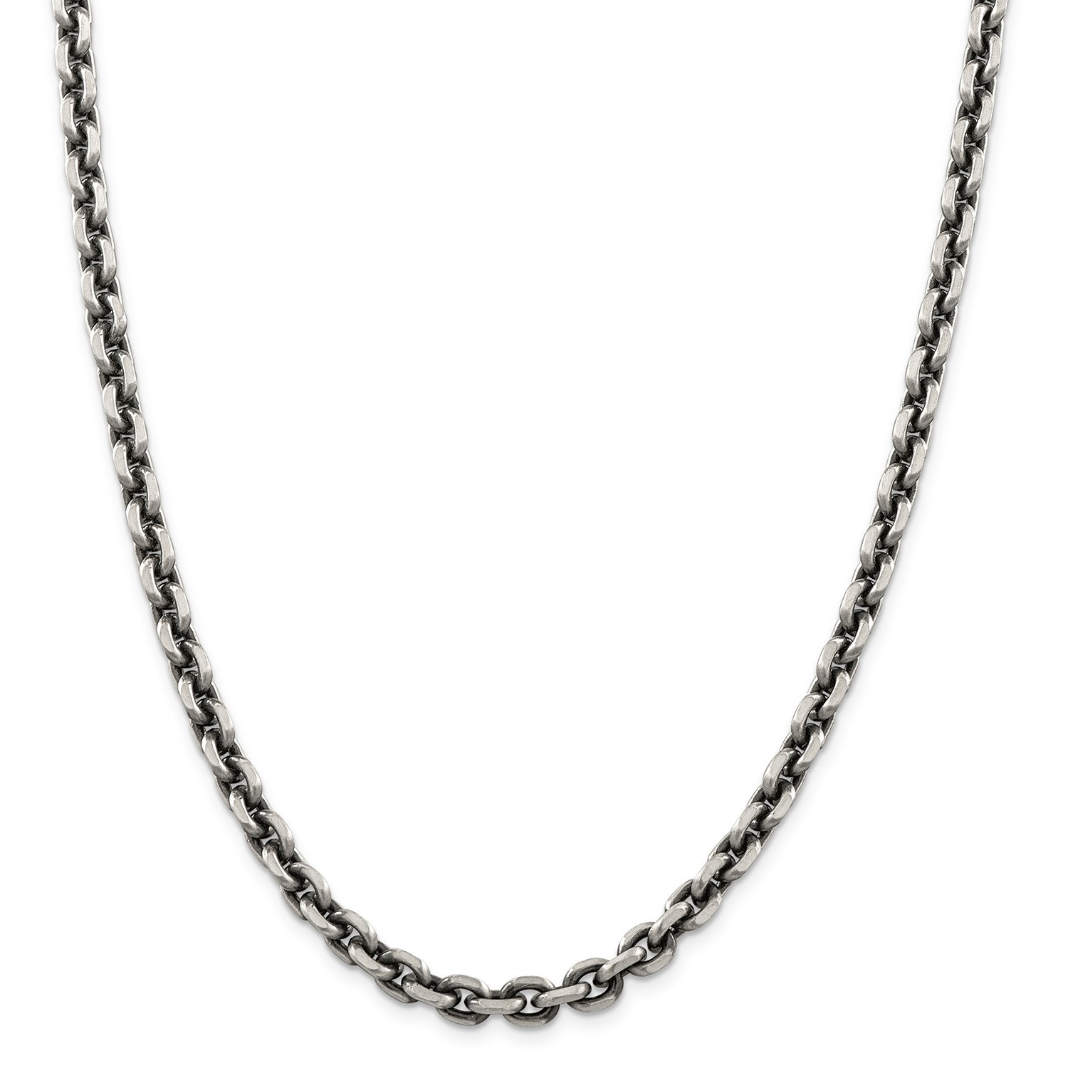 Sterling Silver Solid Antiqued 5.6mm Cable Link Chain w/ Lobster Clasp 20" - 24"