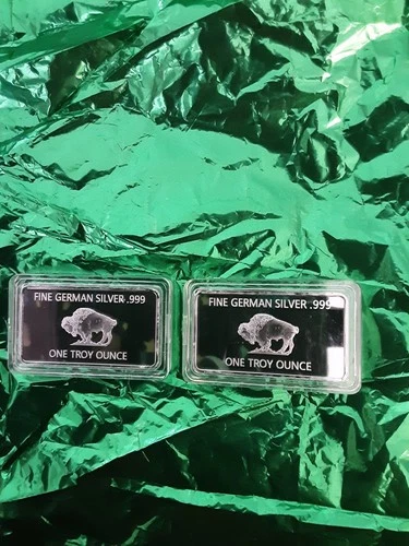 (2) 1 Oz German Silver Buffalo Bars Including Case With Low Reserve 2 Bars Total