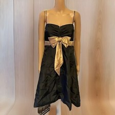 Y2K Xscape Mini dress women 14 black GoldBow spaghetti Strap Party Cocktail Goth