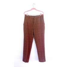Men's Herringbone Tweed Wool Blend Dress Pants Trousers Brown Blue Red Size