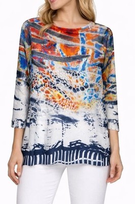 Clearance Plus Size 2X Ali Miles Multi Abstract Print Long Sleeve Polyester Top