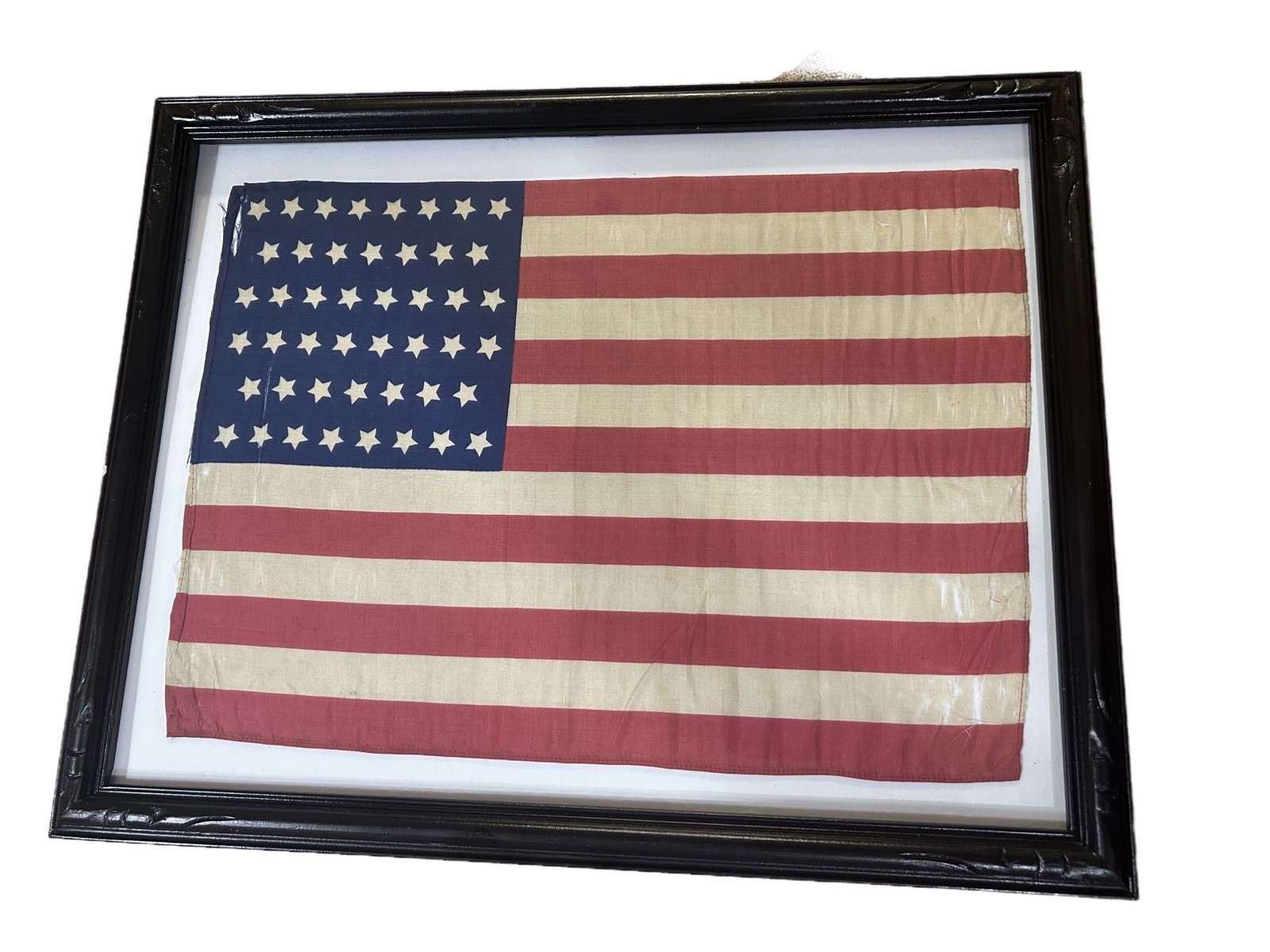 Framed Antique Silk 46 Star American Flag 1907-1912 Oklahoma Vintage