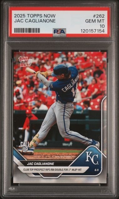 2025 Topps Now Jac Caglianone #262 PSA 10 GEM MINT RC Call-Up 1st MLB Hit Royals