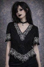 Vintage 90s Punk EMO Sequin Party Top PL Black Cropped Concert Wear Large