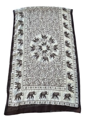 Elephant Print Sheer Vintage Scarf Neck Wrap Brown Beige Lightweight Pattern