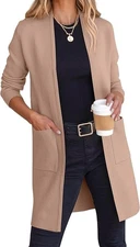 ANRABESS Woman's Cardigan Sweater Long Open Front Light Camel Tan Size L NWT