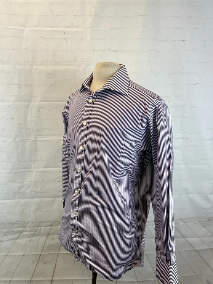 Thomas Pink 男式白色和紫色条纹棉质正装衬衫 16 - 34.5 美元 178 — 第 3/4 张图片