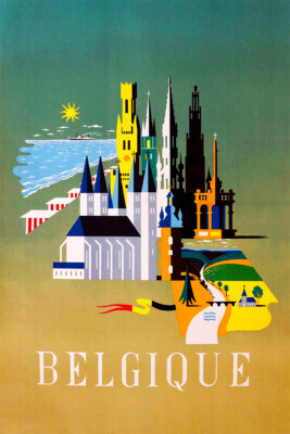 Belgium Cities Beaches Travel 1950 Vintage Wall Art Home Decor - POSTER 20x30