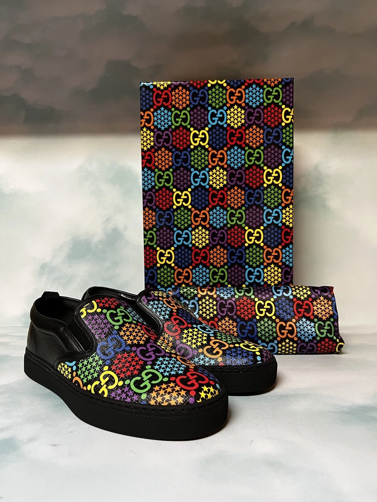 Baskets à enfiler psychédéliques Gucci GG Supreme Monogram noires multi taille 6,5 G/ 7,5 États Unis