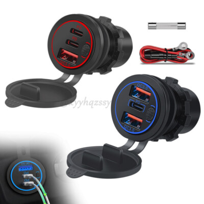 Auto Dual USB C Steckdose 3.0 QC PD 12V Einbau Buchse Wasserdicht KFZ Ladegerät