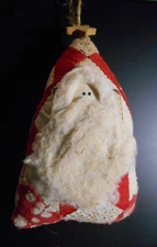Charming Vintage CHRISTMAS Primitive 5" SANTA Decoration Tree Ornament Old Quilt