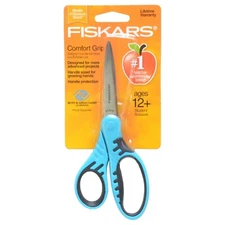 Fiskars Scissors 7" Comfort Grip Students Kids 12+ Blue Antimicrobial Handle