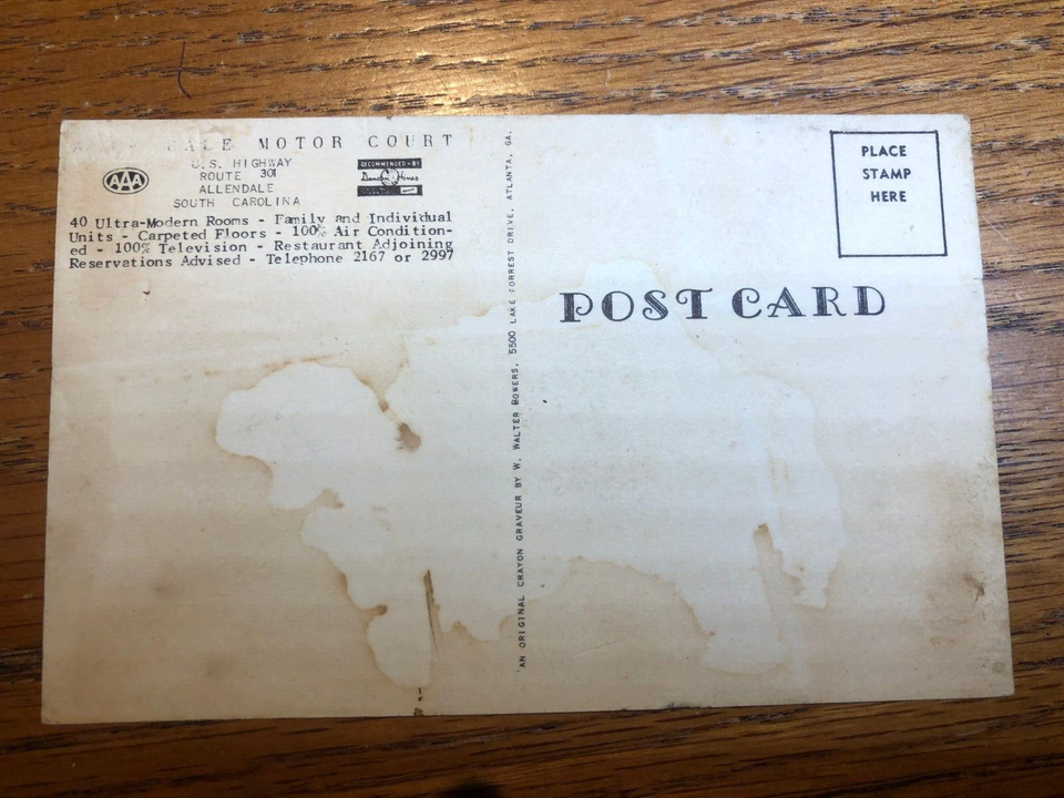 ALLENDALE SOUTH CAROLINA SC ALLENDALE MOTOR COURT US HWY 301 UNUSED
