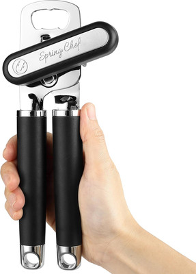Spring Chef Stainless Steel Can Opener - Manual with Soft Grip Handles, Easy Tur