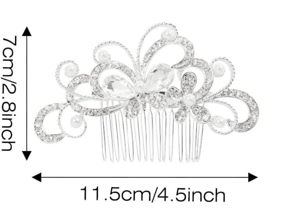 Bridal Wedding Party Prom Comb Butterfly Silver Faux Pearl Hair Clip - Image 3 of 4