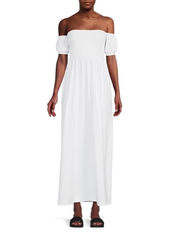 Susana Monaco Revolve Smocked Puff Sleeve Maxi Dress in Sugar size Medium