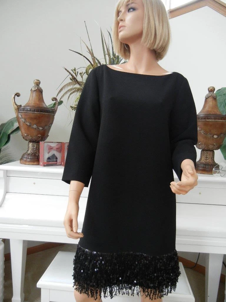 ABITO DA SERA NUOVO CON ETICHETTE KATE SPADE PAILLETTES FRANGE LAS VEGAS MINI LITTLE NERO TAGLIA 8 $398