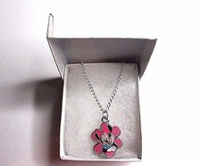 Image of Double Sided Disney World Minnie Mouse Flower Pendant Silver Plated Necklace