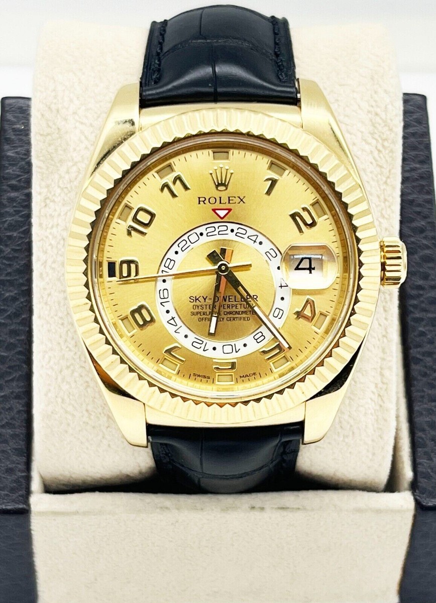 Rolex Sky Dweller 326138 Champagne Dial 18K Yellow Gold Leather