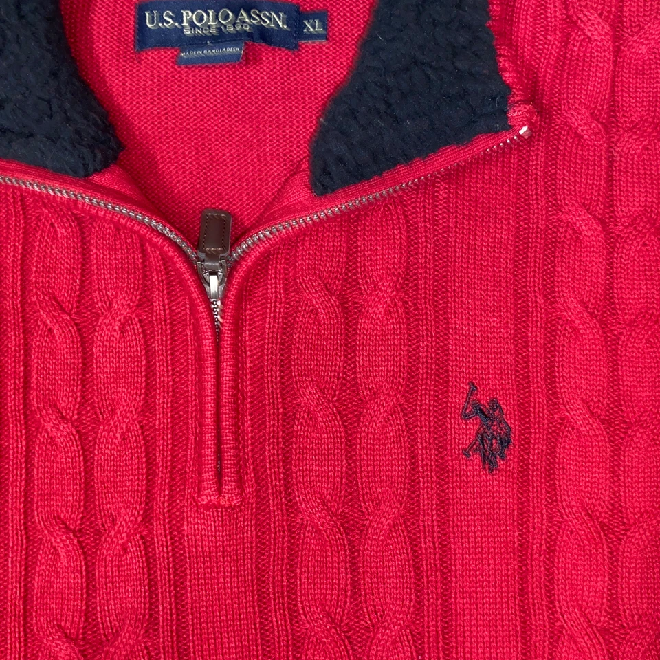 U.S. Polo Assn. Men Cable knit Fleece Lined Neck 1/4 Zip Pullover XL - Image 2 of 4