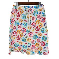 Fresh Produce Floral Fish Drawstring Cotton Skirt Small White Multicolor