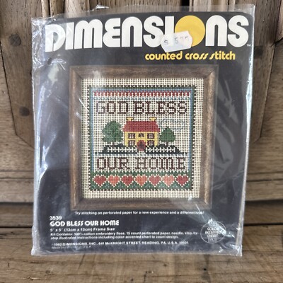 Dimensions Counted Cross Stitch God Bless Our Home Kit 3539 1982 Vintage