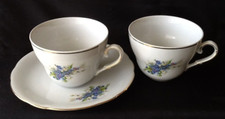 Porzellan weiß Vergißmeinnicht Goldrand Kaffeetasse 2 x Obertasse 1 Untertasse