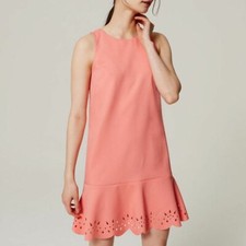 "LOFT" ORANGE FLORAL LASER CUT FLOUNCE CARRER  DRESS SIZE: 6P NWT