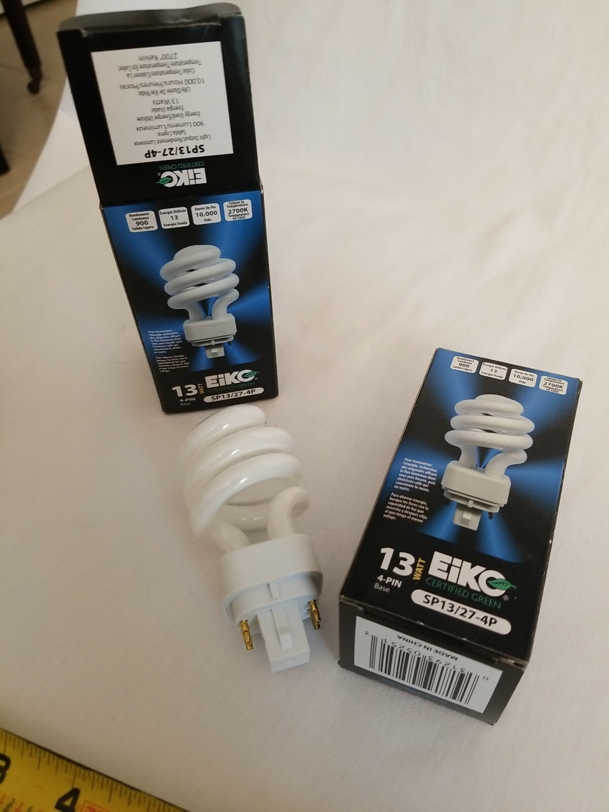 New Paur of Eiko Compact Fluorescent 4 Pin Spiral Light Bulb (2700K) - 13 Watt,