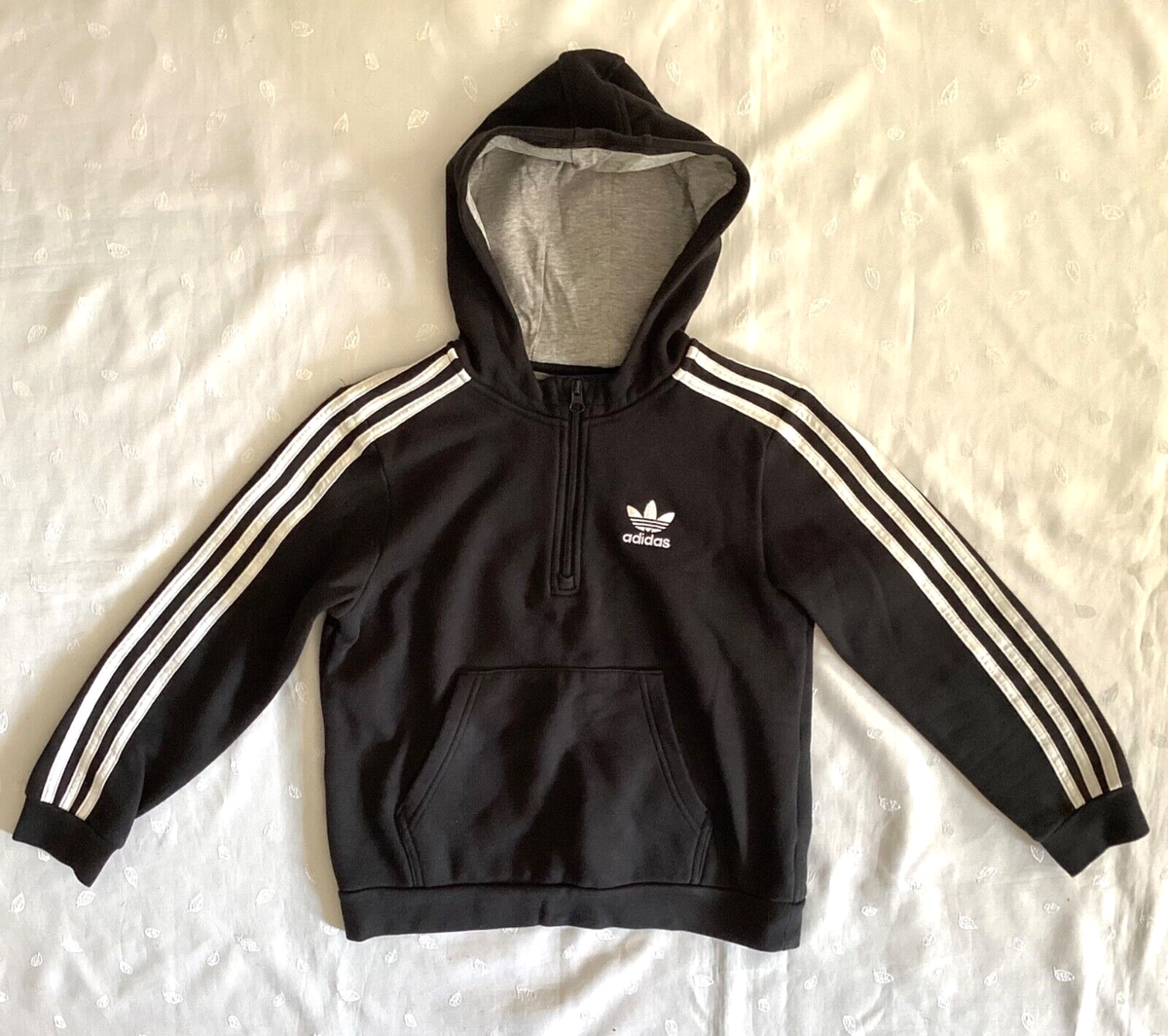 Adidas Hooded Lined Sweatshirt in Black w/ White Stripe Logo Size S 9-10  years