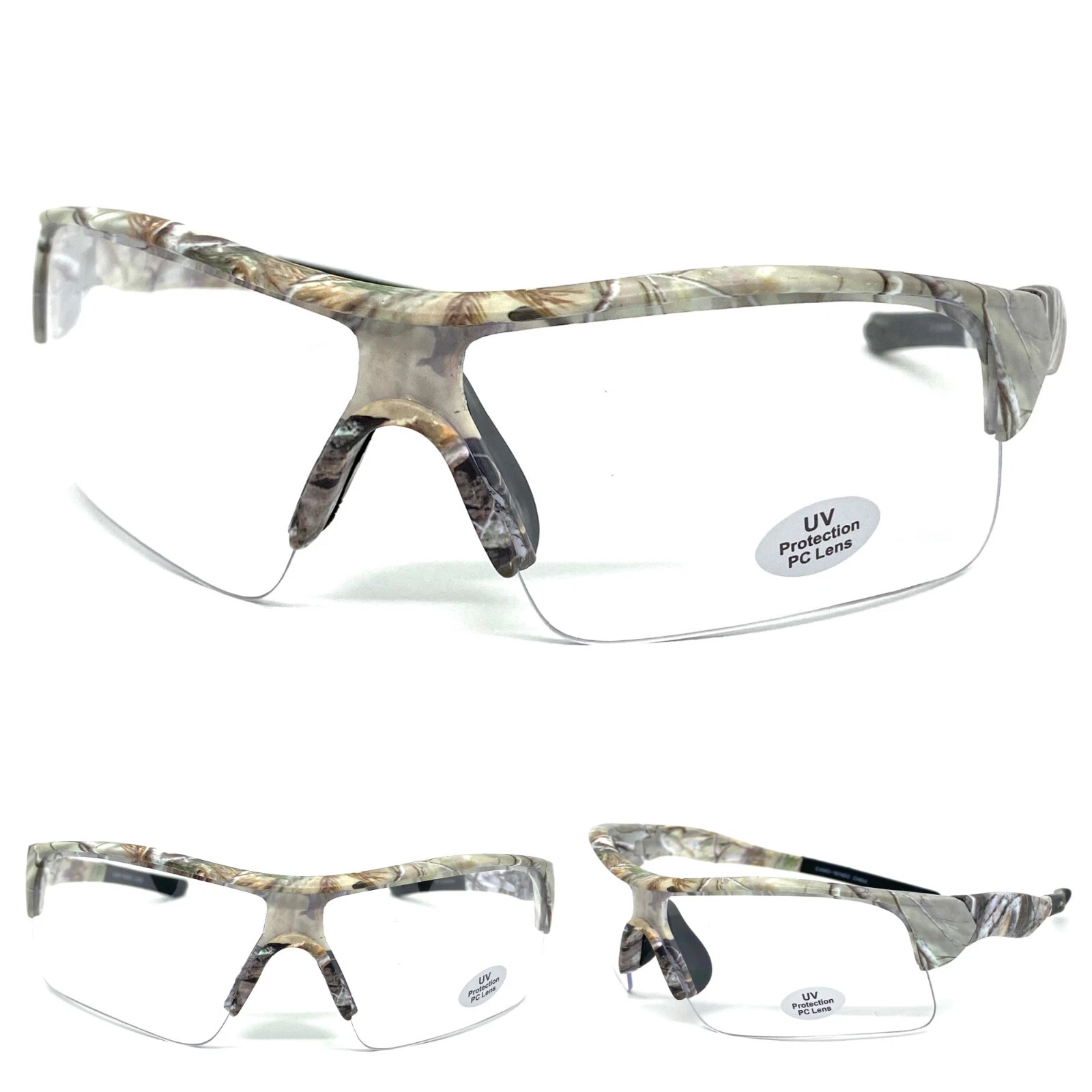 MILITARY TACTICAL Hunting Sports Wrap Safety Camouflage SUN GLASSES Clear Lens
