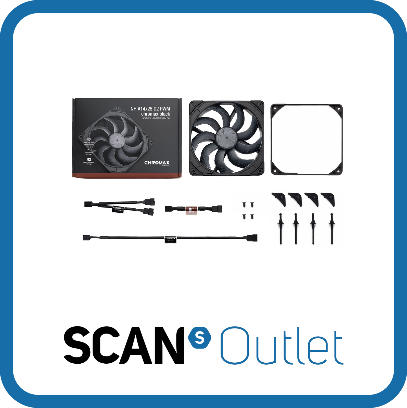 140mm Noctua NF-A14x25 G2 PWM chromax.black Fan, 9 Blade, 1500rpm, SSO2 Bearing,