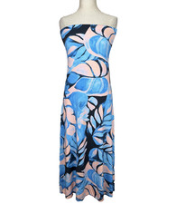 NEW ASOS DESIGN Strapless Maxi Dress Womens 12 Blue Tropical Floral Sundress