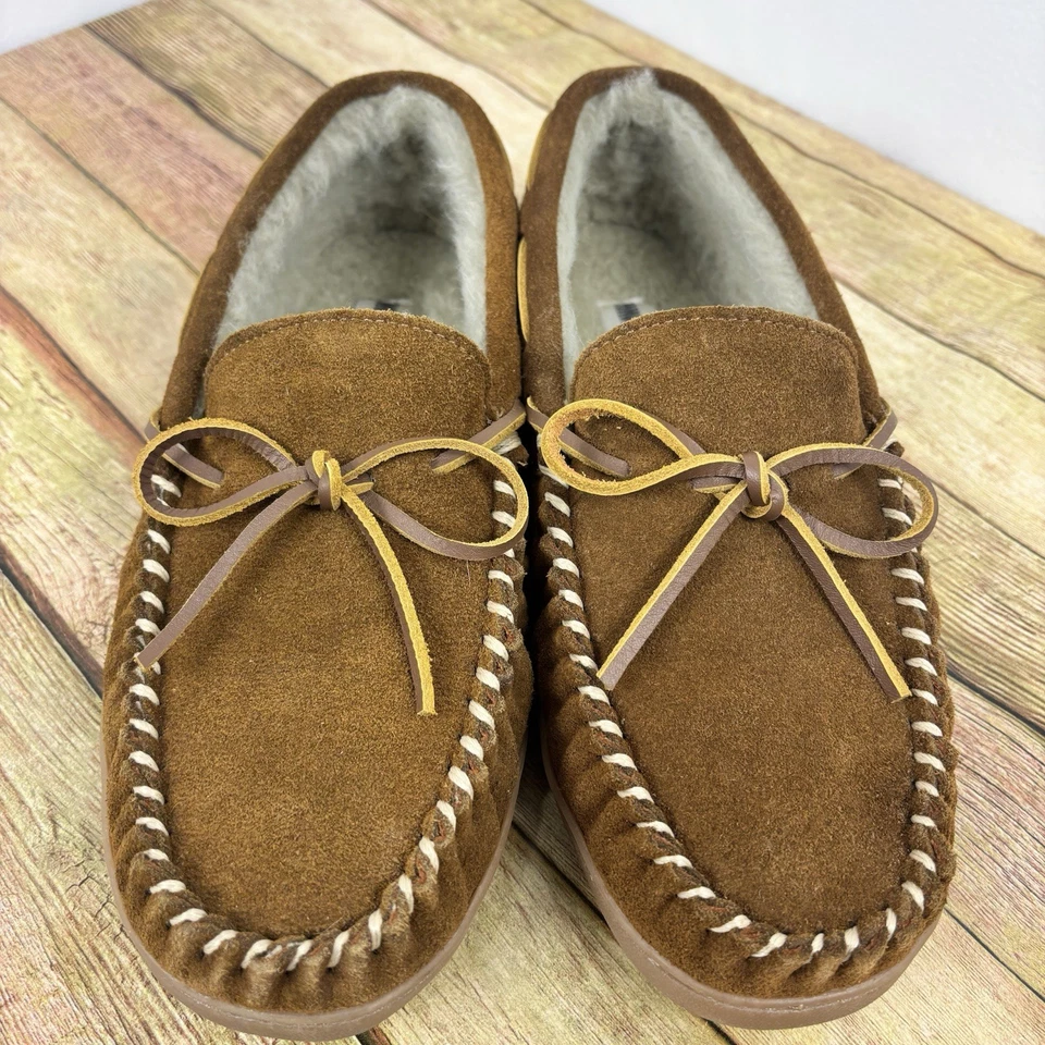 Minnetonka Mens 11 M Brown Suede Moccasin Slippers Faux Fur Hardsole Shoe 41353 - Image 2 of 4