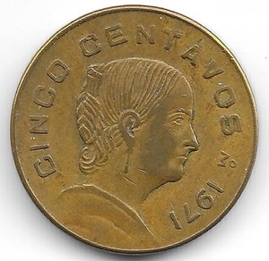 1971 Mexico Cinco Centavos 5 Cent Coin Collectible
