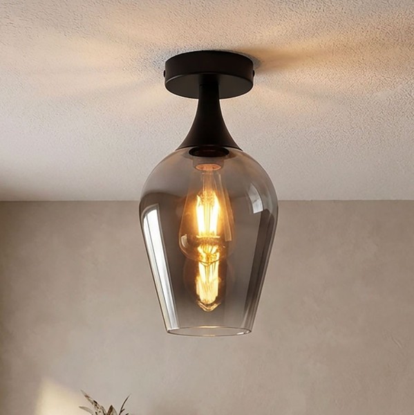 Deckenlampe Deckenleuchte Wohnzimmerlampe Glas Chrom 1 Flammig Schwarz H 30 Cm-image