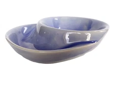 Vintage 1982 McNees Soup & Cracker or Chip Dip Dish Sleek MCM Blue White Glossy