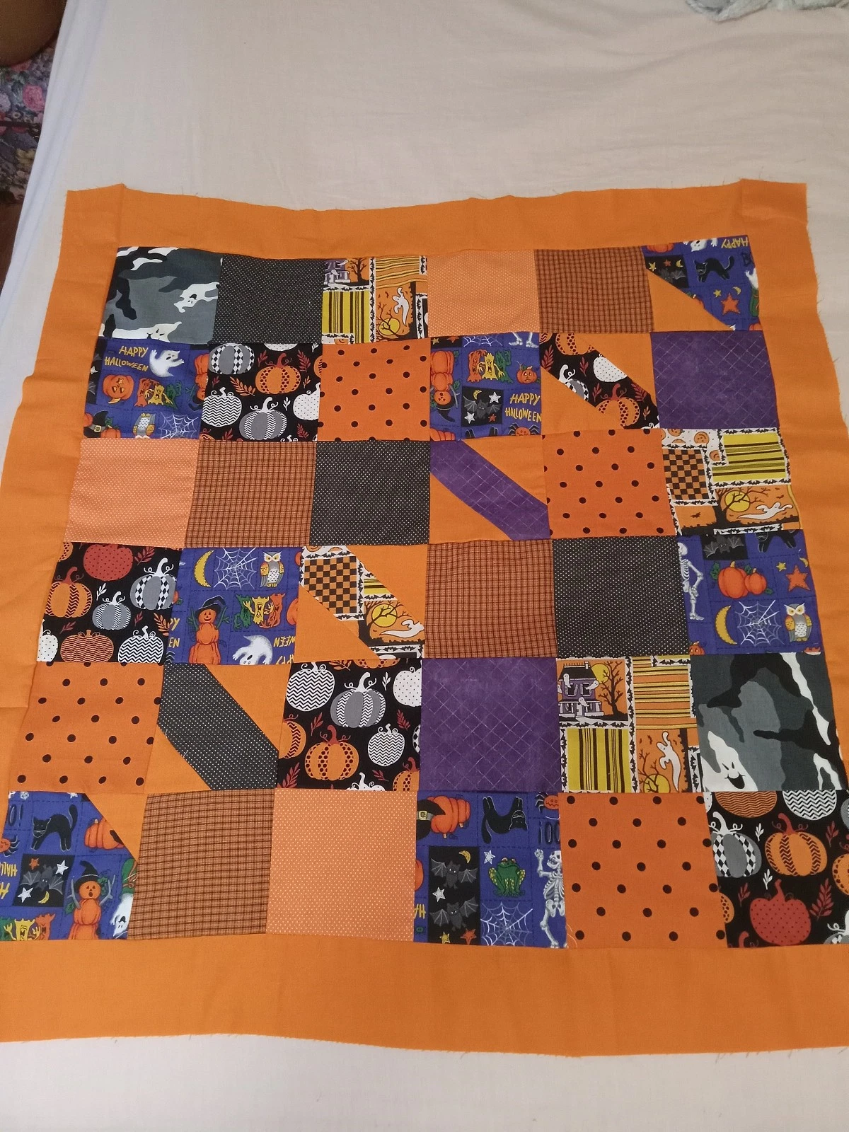 Halloween Baby Quilt Top, Pet, Tabletopper, Decor Hand Cut Machine Pieced USA