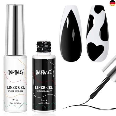 BESUCHE DEN INPING-STORE INPING Gel Liner Nail Art, 2 Stück Schwarz & Weiß UV Nagellack Liner, S