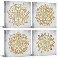 Boho Mandala Flower Art Print Bathroom Wall Decor Boho Floral Painting Canvas...