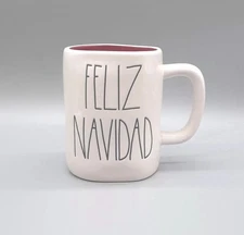 Rae Dunn Feliz Navidad Christmas Ceramic Coffee Mug White w/Red Interior