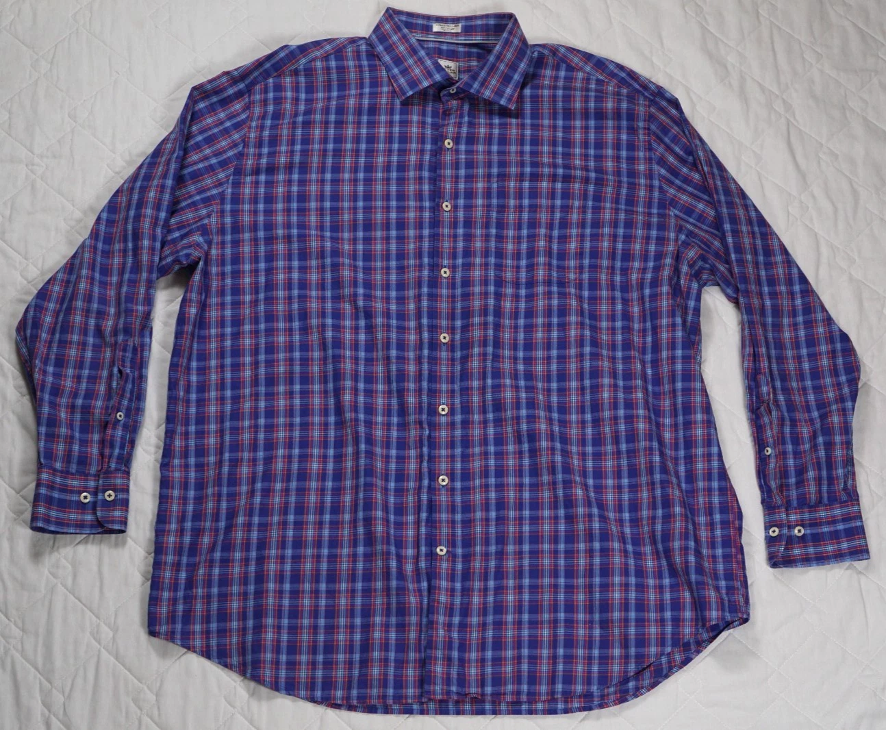 Peter millar Shirt Mens 2 Extra Large Blue red stripe plaid button down