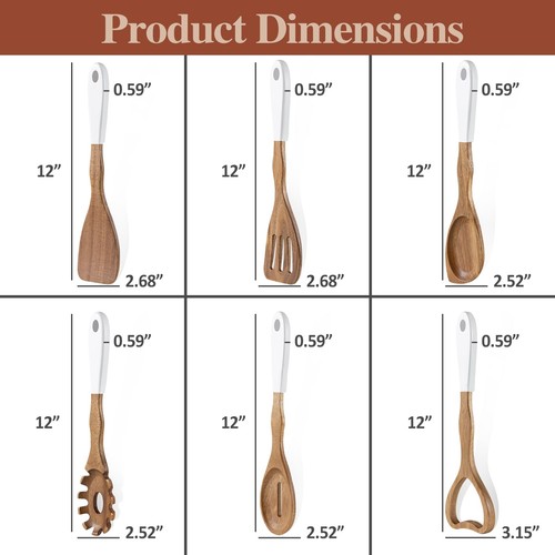 Cucharas de madera para cocinar, Juego de utensilios de madera de acacia natural de 6 piezas, antiadherentes... - Imagen 5 de 9