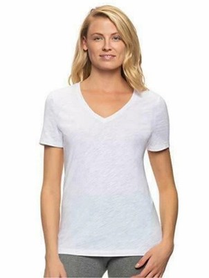 Felina Women s White Slub V-Neck T-Shirt, XXL, Cotton Modal Blend, Casual Tee..