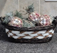 (12)  Red Green Plaid Fabric RAG BALLS Bowl Filler Farmhouse Christmas Ornaments