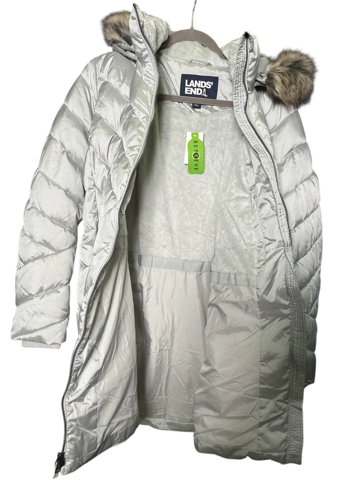 NWT Lands End Cozy Feather Free Sz L Coat Silver - Image 2 of 4