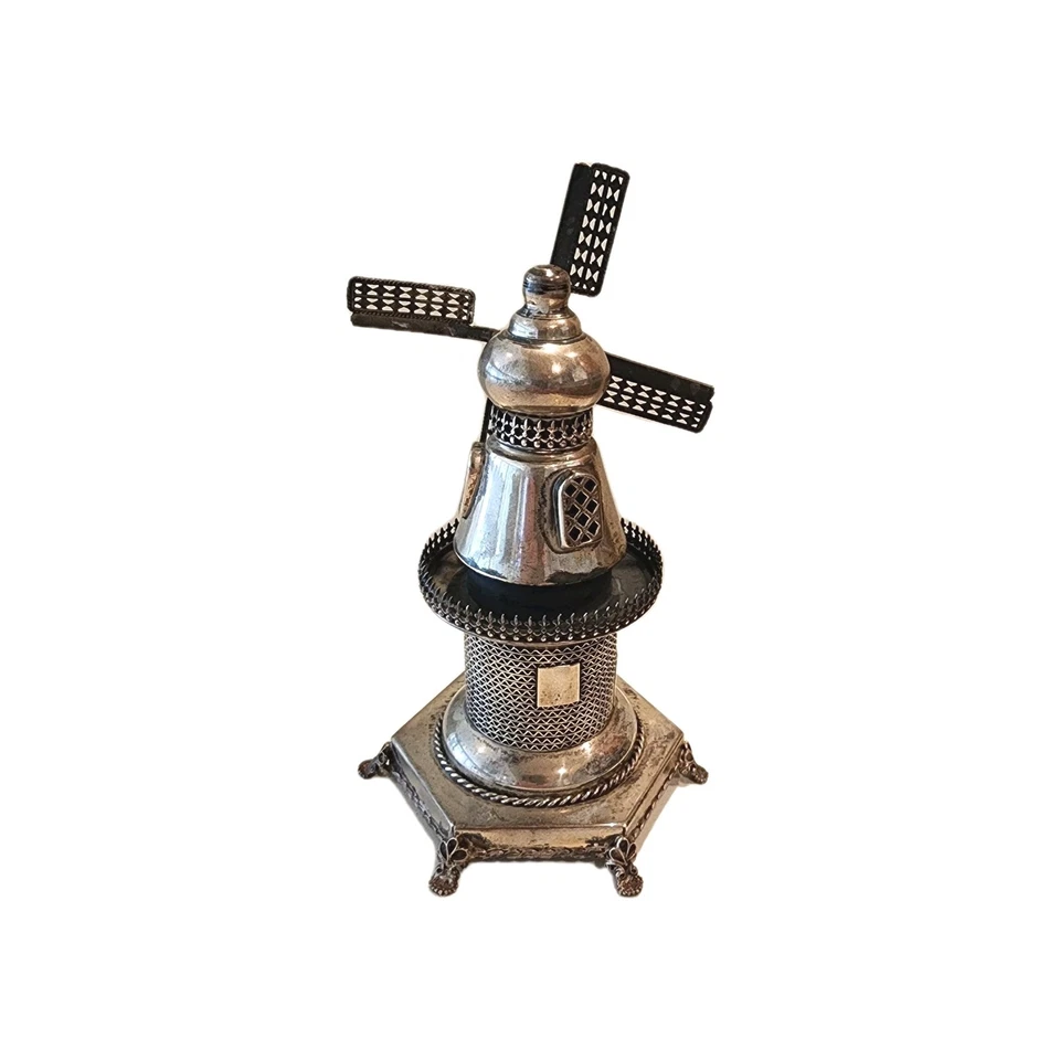 Antigua estatuilla torre molino de viento hojas giratorias de plata esterlina judaica de colección Foto 3 de 4