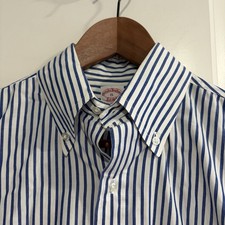 Vintage Brooks Brothers Mens 15 USA Made Blue Stripe Cotton OCBD Shirt 80s 90s