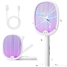 Electric Fly Swatter Foldable Bug Zapper Racket 2 in 1 Mosquito Killer with P...